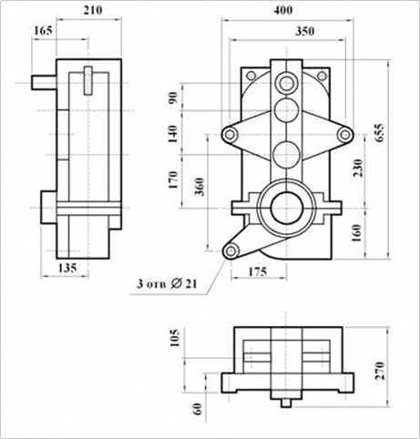 Габаритные и присоединительные размеры для цилиндрических крановых редукторов В-400