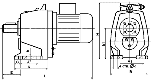 Мотор-редукторы серии 4МЦ2С - габаритные и присоеденительные размеры - исполнение на лапах 