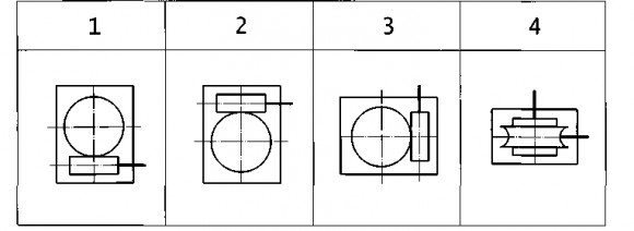 Варианты расположения червячной пары в мотор-редукторах МЧ, МЧ2, МПЧ (вид сбоку)